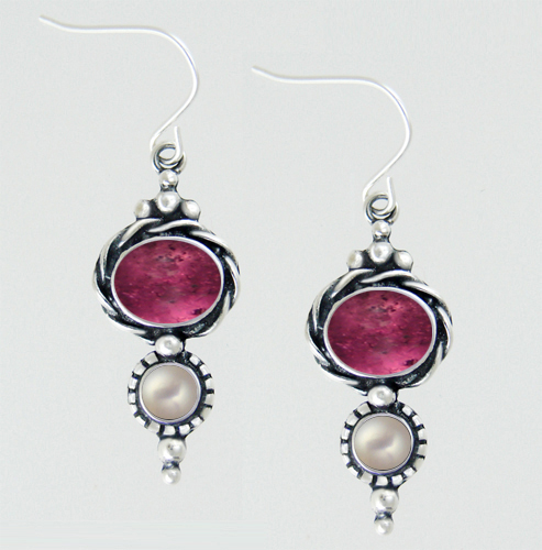 Sterling Silver Drop Dangle Earrings With Pink Tourmaline And Cultured Freshwater Pearl